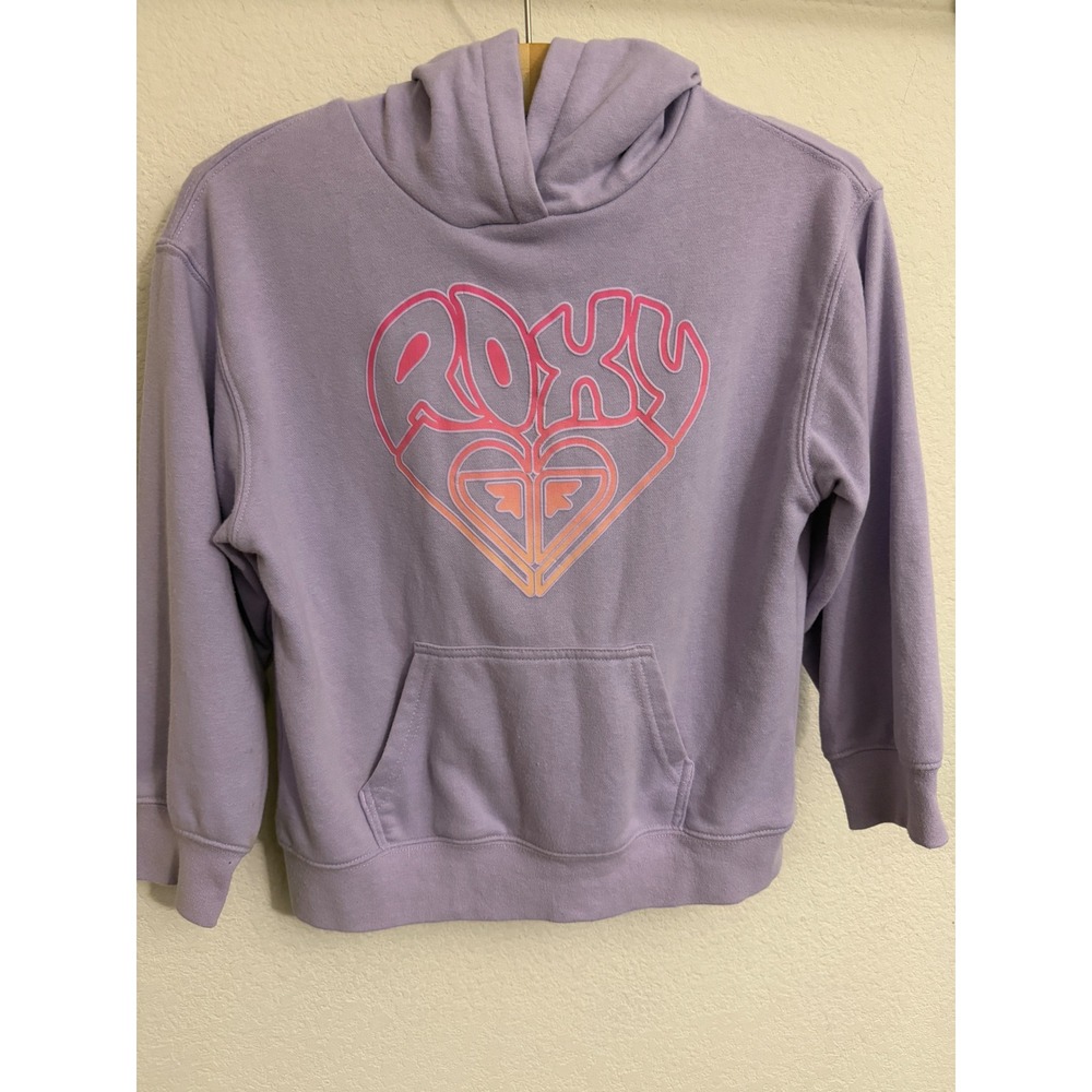 Roxy Girl Lavender Heart Graphic Pullover Hoodie Kids Size S 7/8